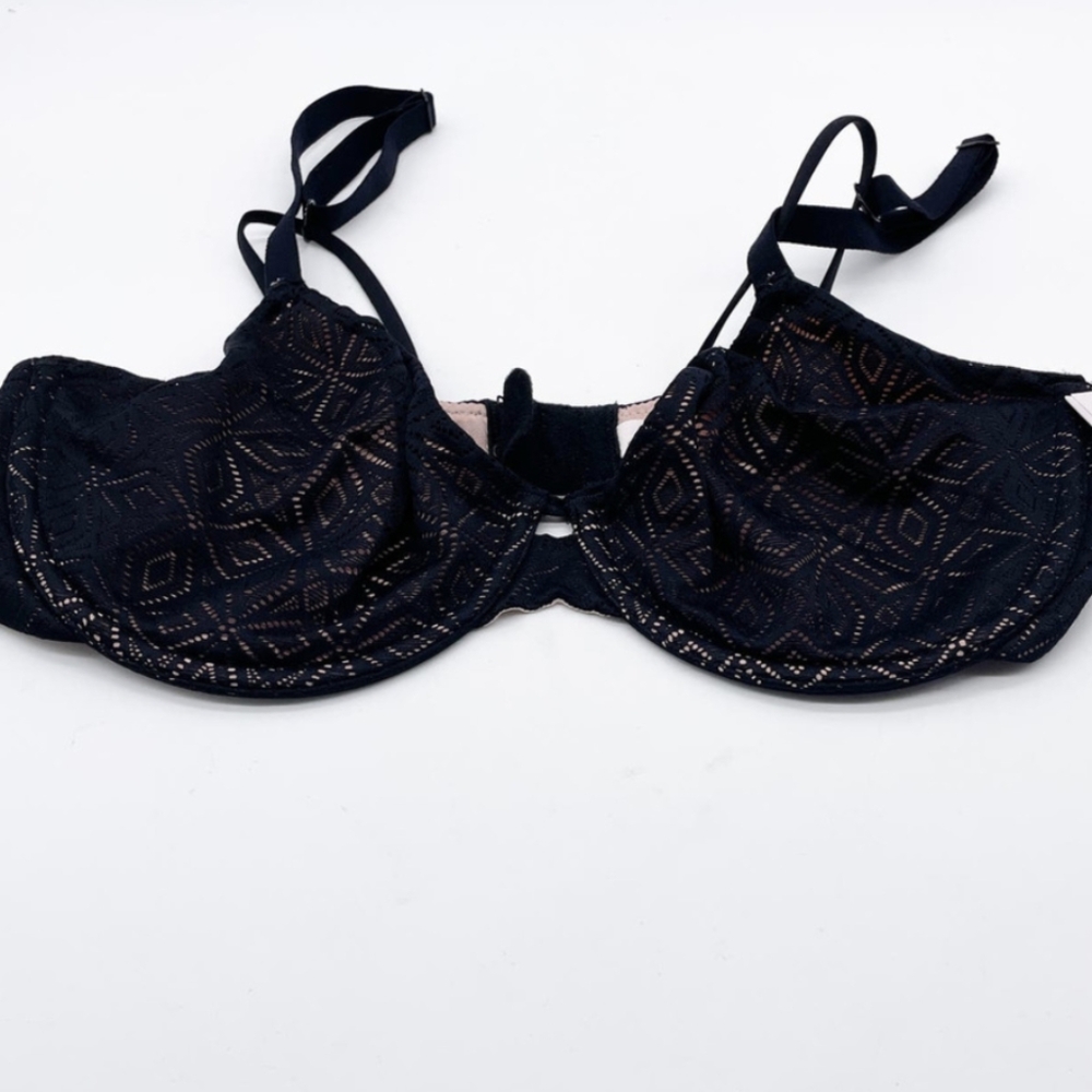 Auden Women's Black Pink Unlined Lace Demi Coverage Underwire Bra